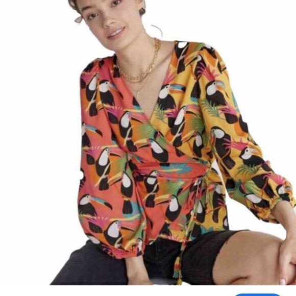 FARM Rio Tops - NWT FARM Rio Tropical Toucan Rainbow Chic Feminine Wrap Blouse Size Small